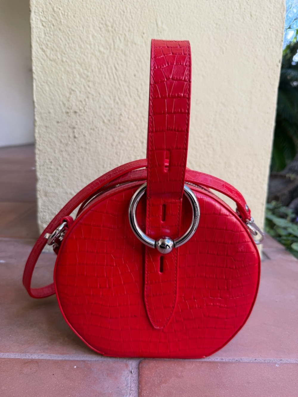 Rebecca Minkoff Red croc embossed leather Kate circle bag. Great condition.